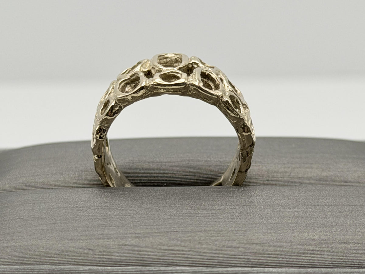 Vintage 18K Yellow Gold Openwork Ring.Wide Organic Circle Band.Statement Ring.