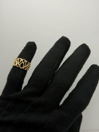 Vintage 18K Yellow Gold Openwork Ring.Wide Organic Circle Band.Statement Ring.