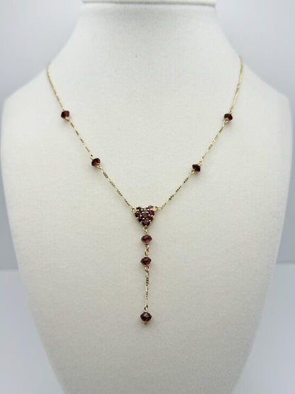 10K Yellow Gold Garnet Lariat Necklace 17 Garnet Gemstones 18 Inch