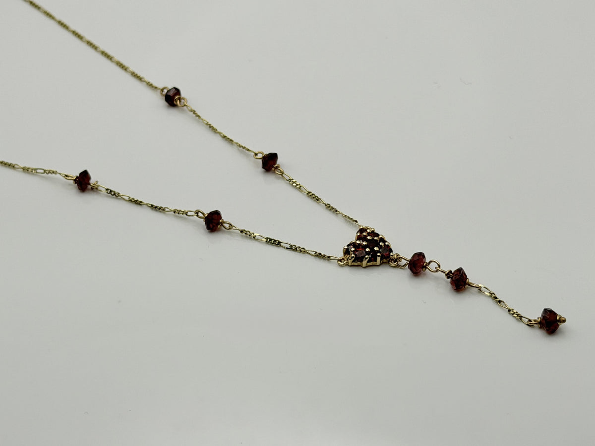 10K Yellow Gold Garnet Lariat Necklace 17 Garnet Gemstones 18 Inch