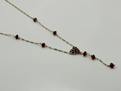 10K Yellow Gold Garnet Lariat Necklace 17 Garnet Gemstones 18 Inch