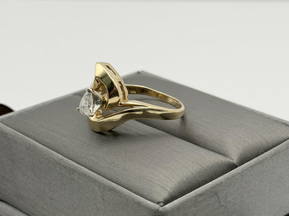 14K Yellow Gold Pear-Shaped Diamond Ring, Vintage Modernist Swirl Statement Ring