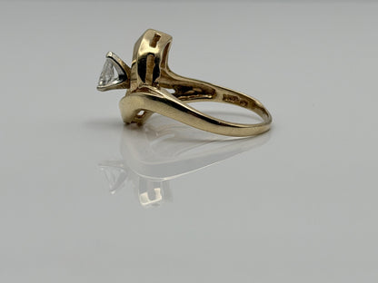 14K Yellow Gold Pear-Shaped Diamond Ring, Vintage Modernist Swirl Statement Ring