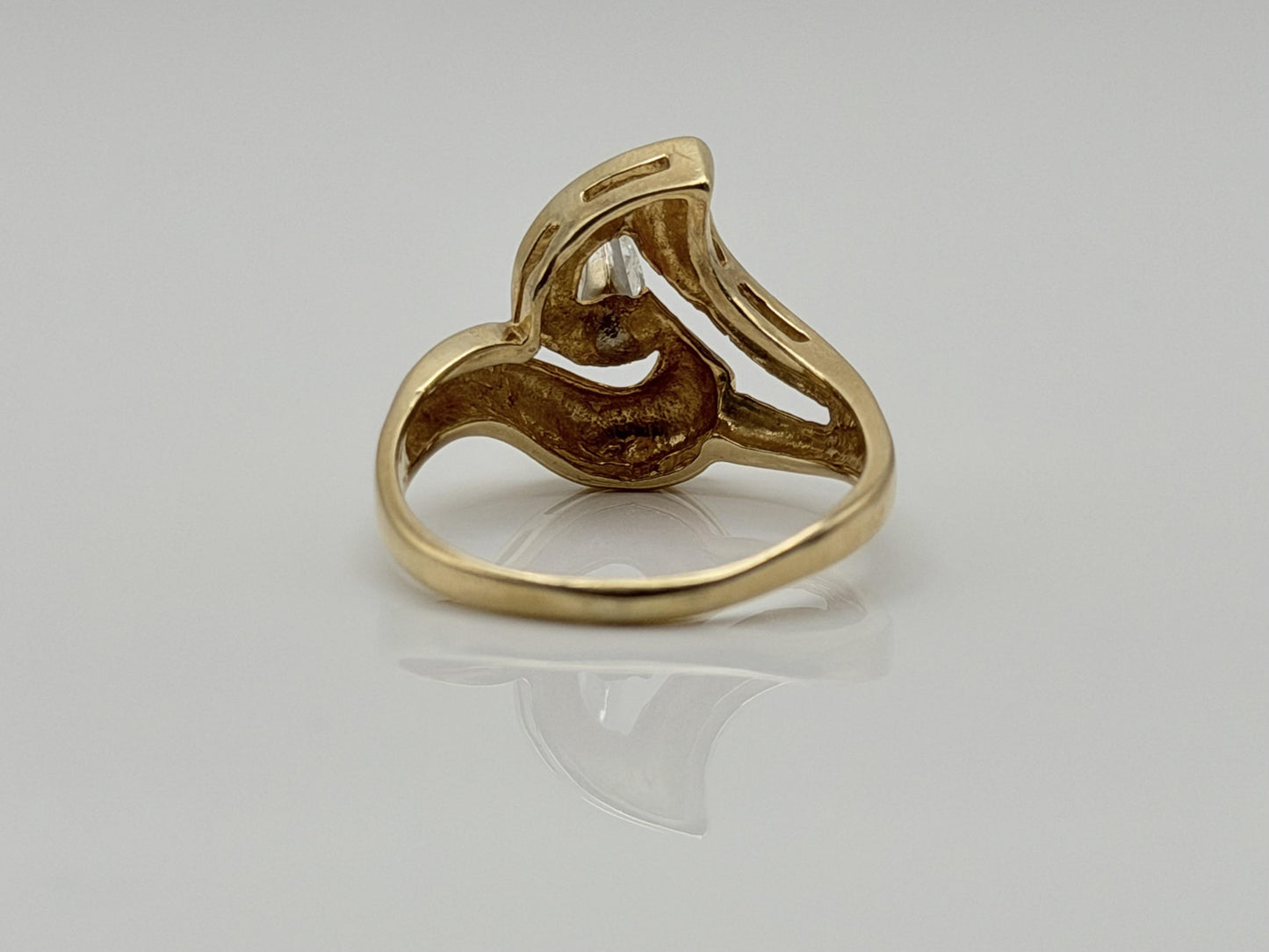 14K Yellow Gold Pear-Shaped Diamond Ring, Vintage Modernist Swirl Statement Ring