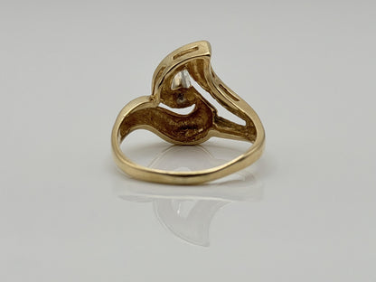 14K Yellow Gold Pear-Shaped Diamond Ring, Vintage Modernist Swirl Statement Ring