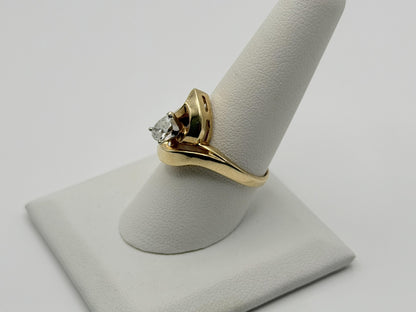 14K Yellow Gold Pear-Shaped Diamond Ring, Vintage Modernist Swirl Statement Ring