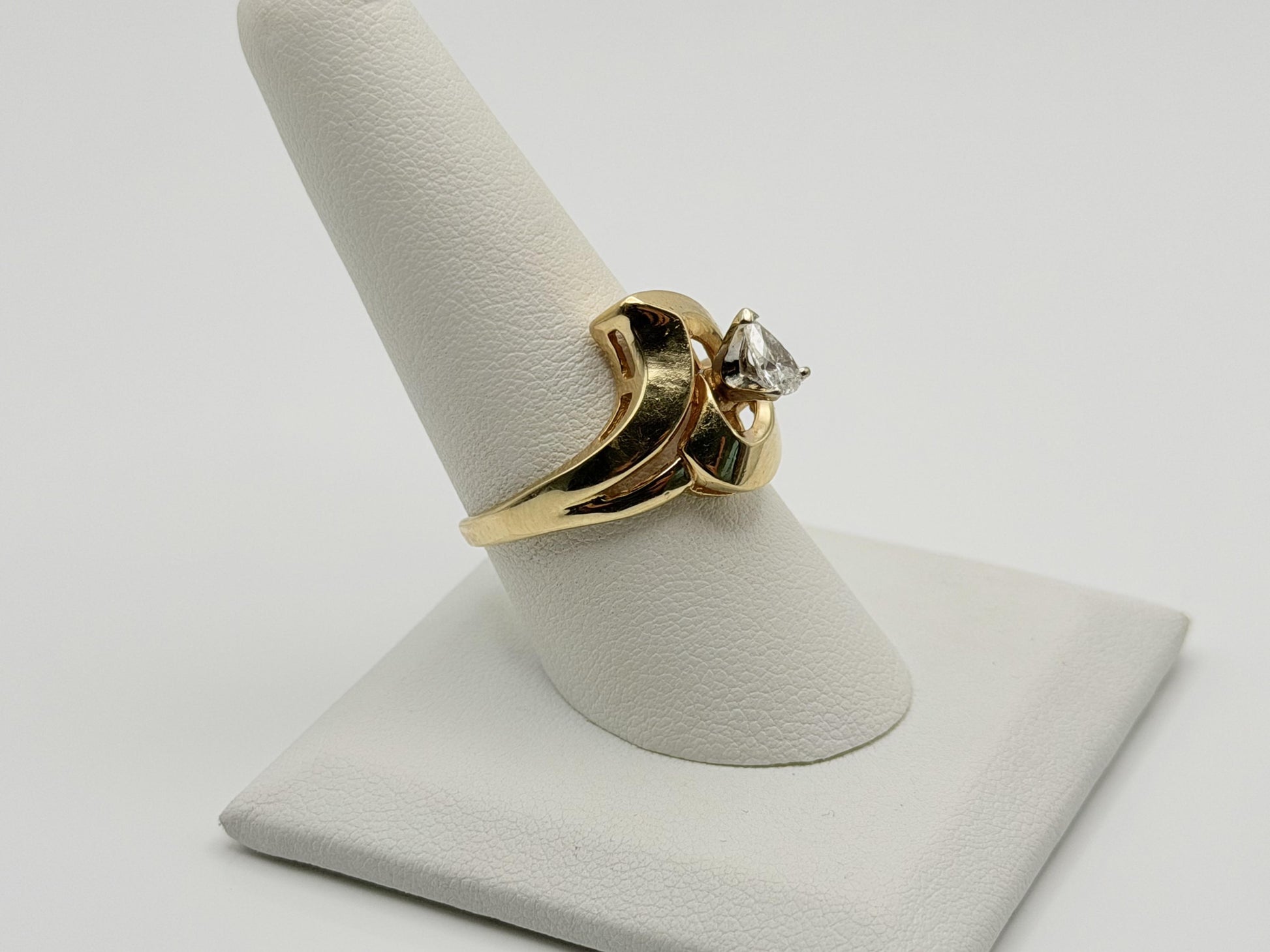 14K Yellow Gold Pear-Shaped Diamond Ring, Vintage Modernist Swirl Statement Ring