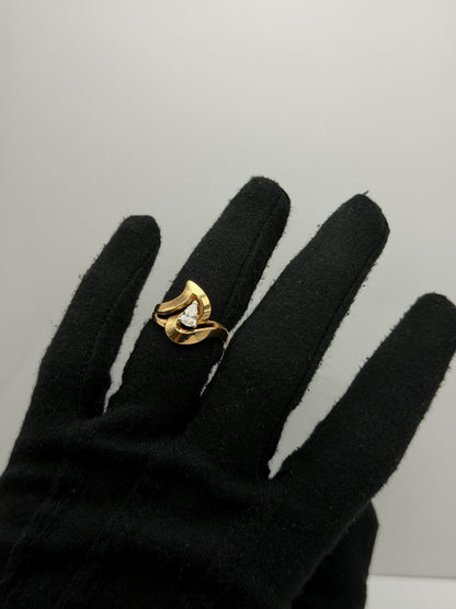 14K Yellow Gold Pear-Shaped Diamond Ring, Vintage Modernist Swirl Statement Ring