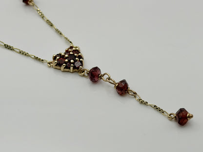 10K Yellow Gold Garnet Lariat Necklace 17 Garnet Gemstones 18 Inch