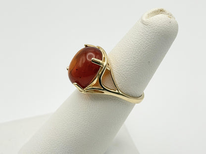 Natural Amber Cabochon Ring 14K Solid Yellow Gold Vintage Statement Ring