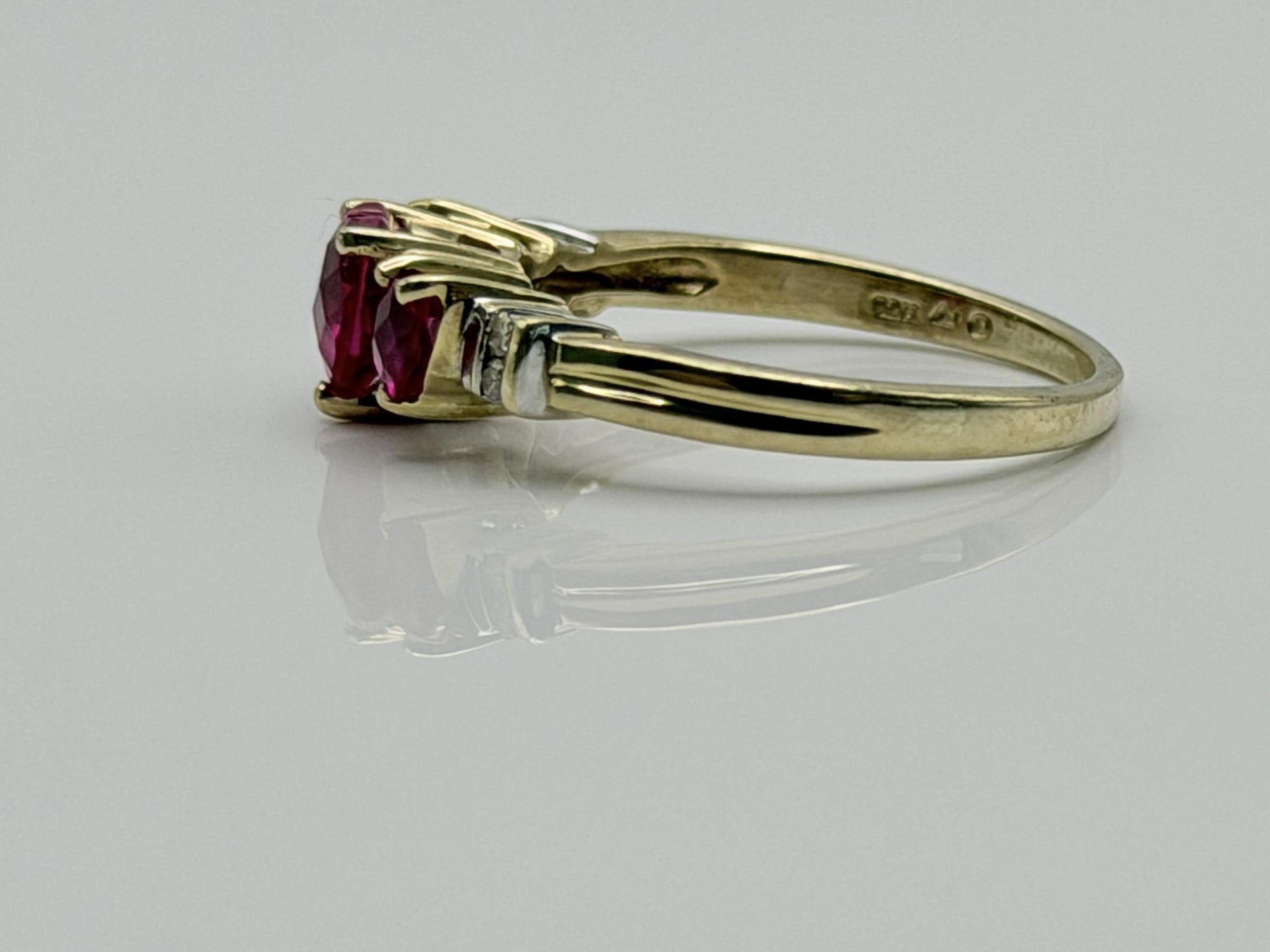 10K Yellow Gold Three Ruby Ring.Vintage Graduated Ruby Statement Ring.