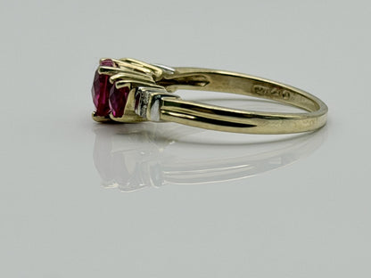 10K Yellow Gold Three Ruby Ring.Vintage Graduated Ruby Statement Ring.