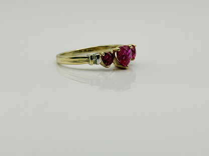 10K Yellow Gold Three Ruby Ring.Vintage Graduated Ruby Statement Ring.