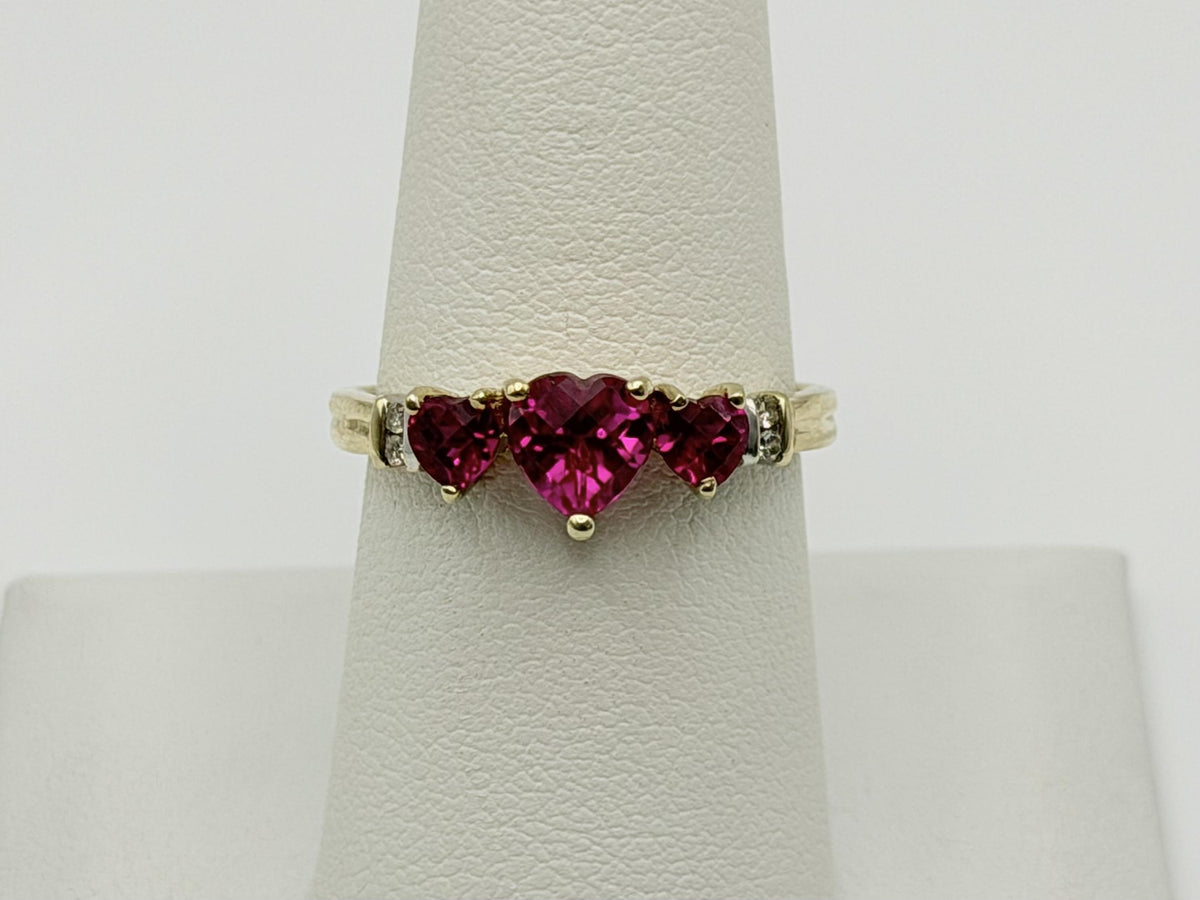10K Yellow Gold Three Ruby Ring.Vintage Graduated Ruby Statement Ring.