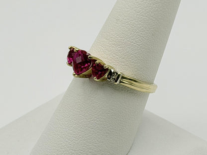 10K Yellow Gold Three Ruby Ring.Vintage Graduated Ruby Statement Ring.