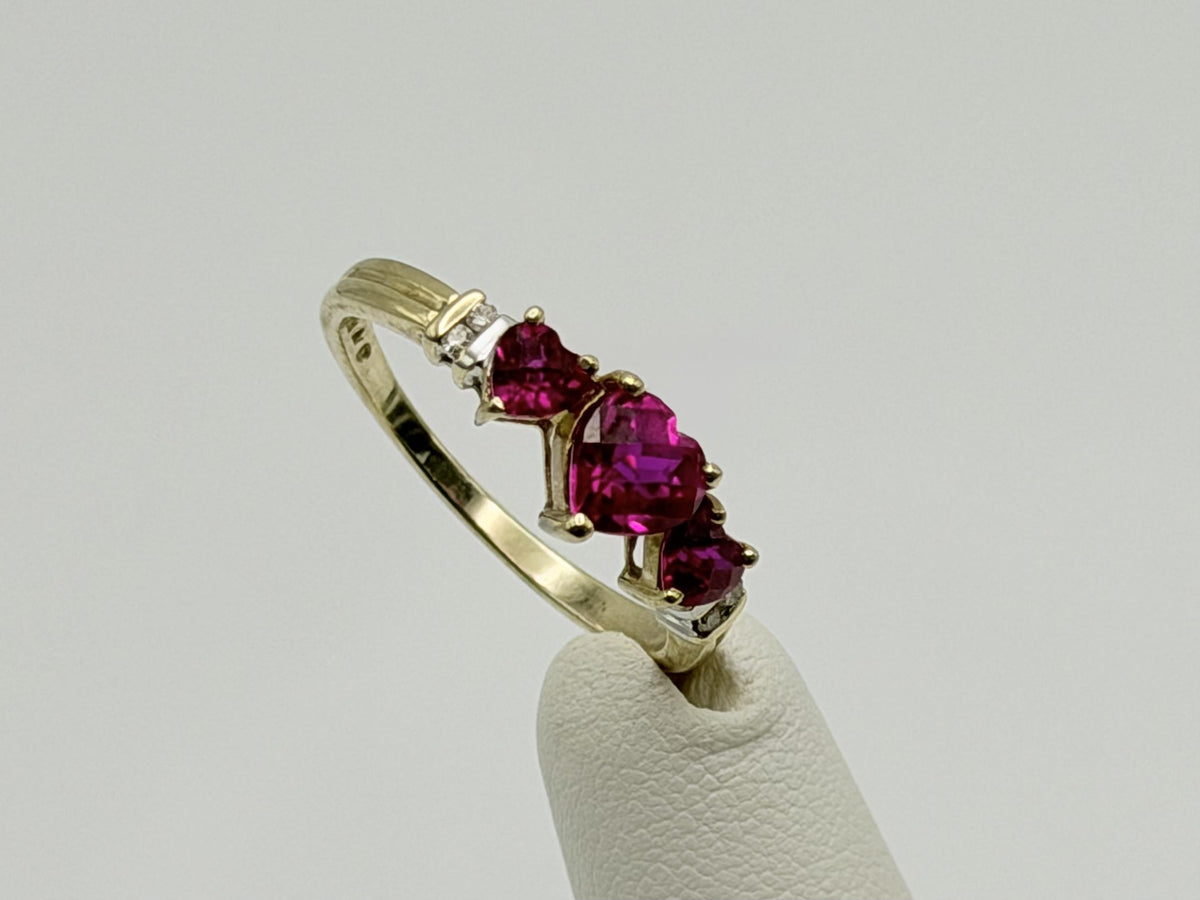 10K Yellow Gold Three Ruby Ring.Vintage Graduated Ruby Statement Ring.