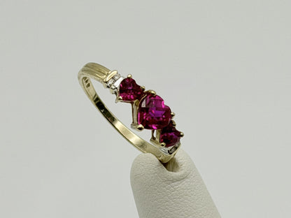 10K Yellow Gold Three Ruby Ring.Vintage Graduated Ruby Statement Ring.