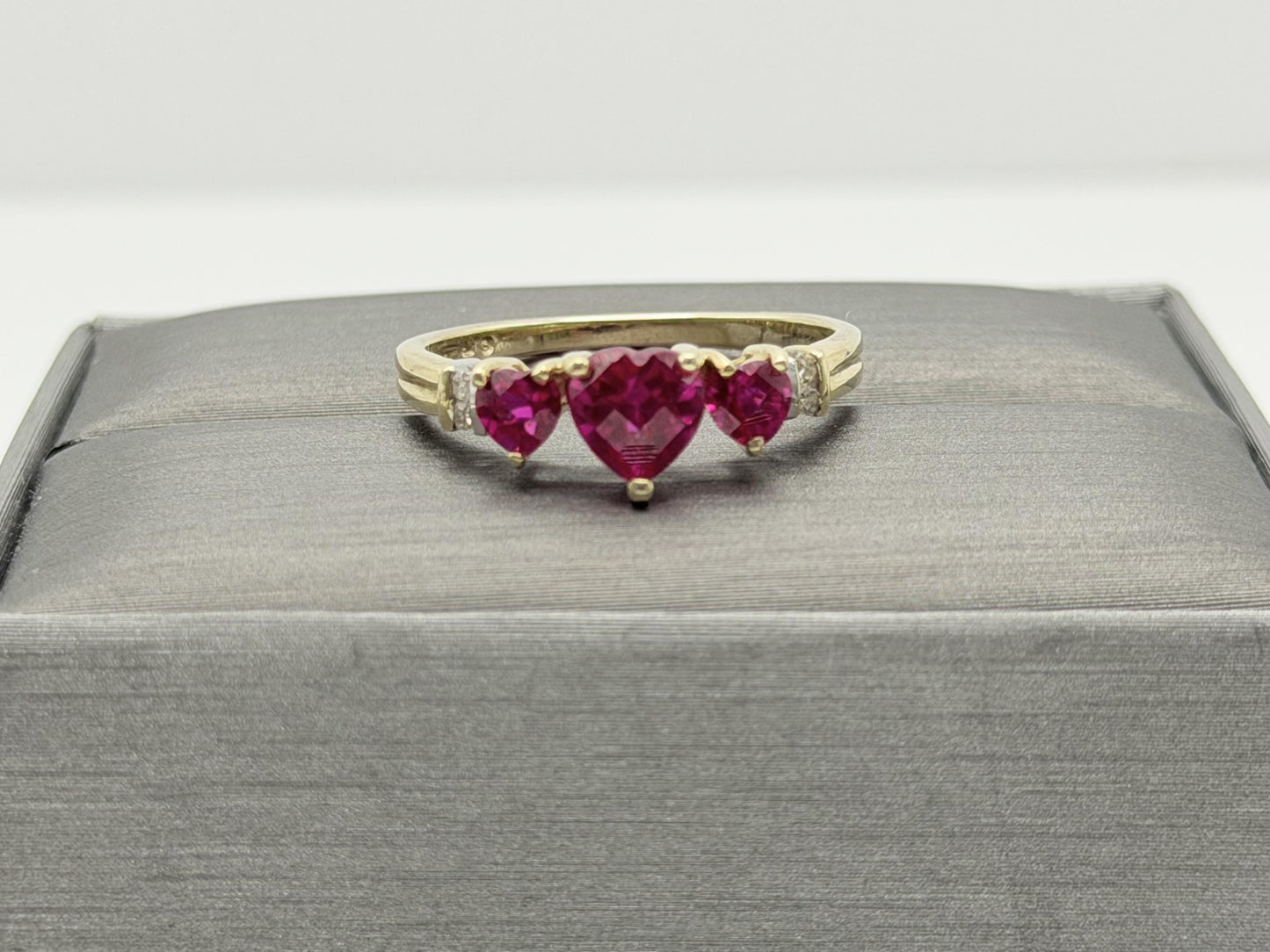 10K Yellow Gold Three Ruby Ring.Vintage Graduated Ruby Statement Ring.