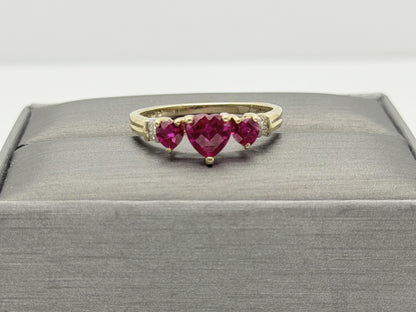 10K Yellow Gold Three Ruby Ring.Vintage Graduated Ruby Statement Ring.