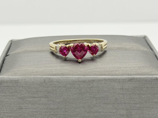 10K Yellow Gold Three Ruby Ring.Vintage Graduated Ruby Statement Ring.
