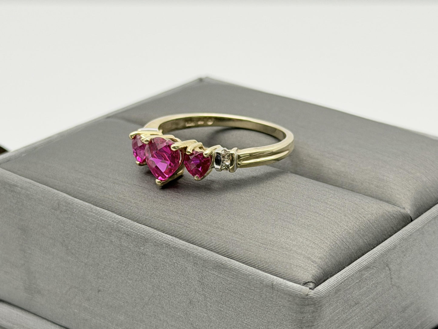 10K Yellow Gold Three Ruby Ring.Vintage Graduated Ruby Statement Ring.