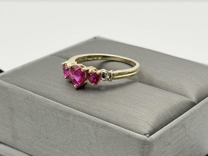10K Yellow Gold Three Ruby Ring.Vintage Graduated Ruby Statement Ring.