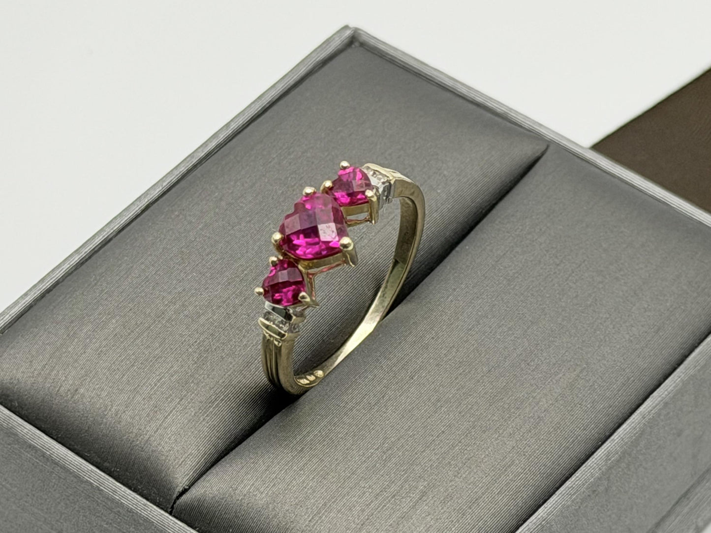 10K Yellow Gold Three Ruby Ring.Vintage Graduated Ruby Statement Ring.
