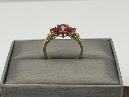 10K Yellow Gold Three Ruby Ring.Vintage Graduated Ruby Statement Ring.