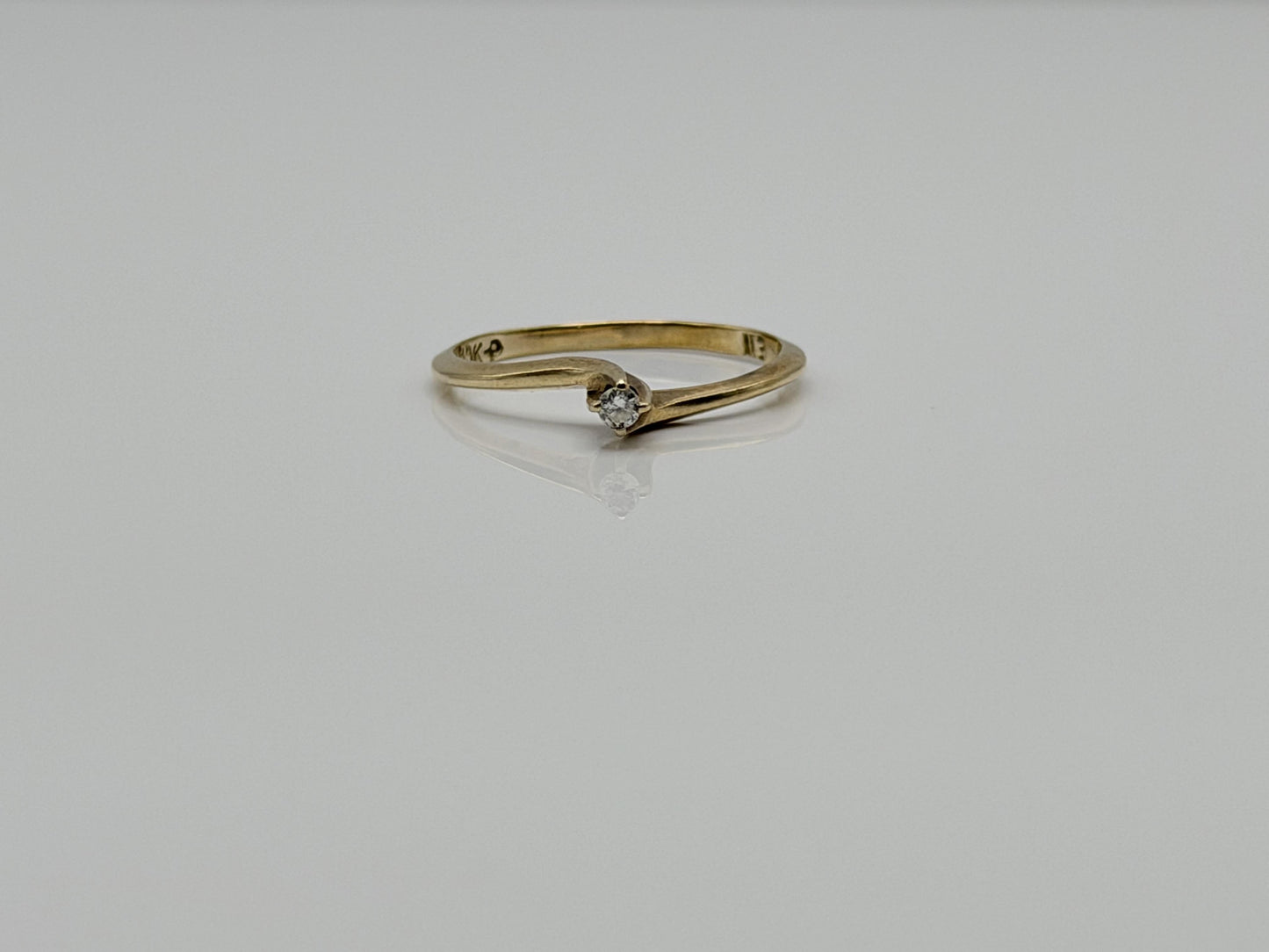 Vintage 10K Yellow Gold Diamond Bypass Ring, Dainty Solitaire Ring.Promise Ring