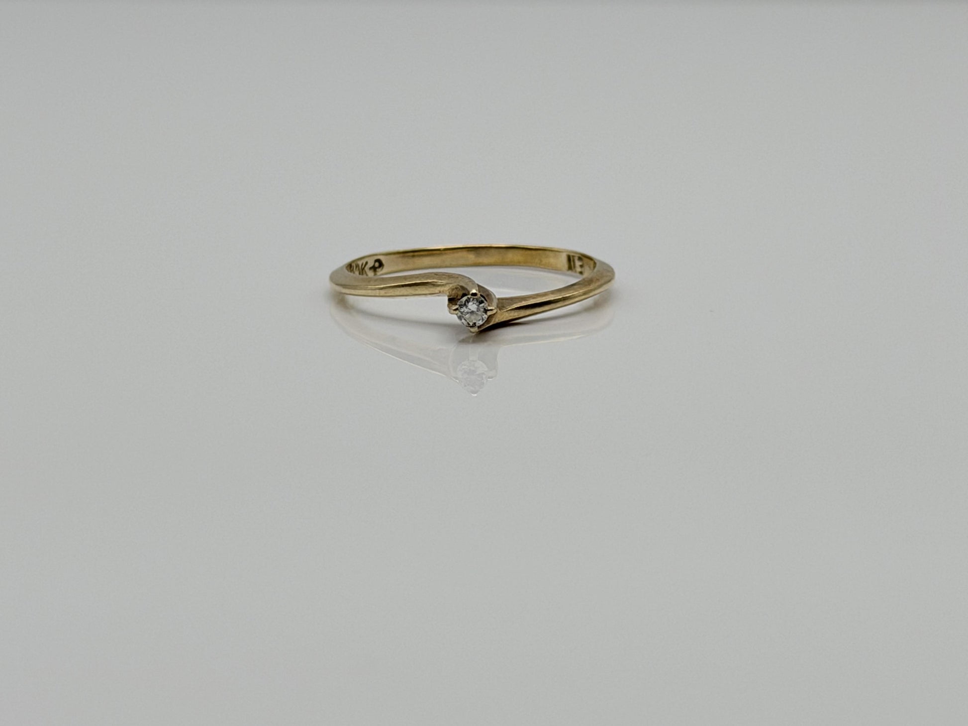 Vintage 10K Yellow Gold Diamond Bypass Ring, Dainty Solitaire Ring.Promise Ring
