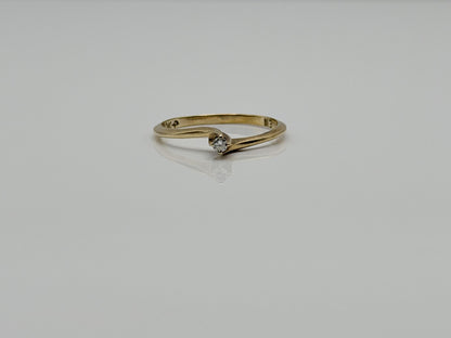 Vintage 10K Yellow Gold Diamond Bypass Ring, Dainty Solitaire Ring.Promise Ring