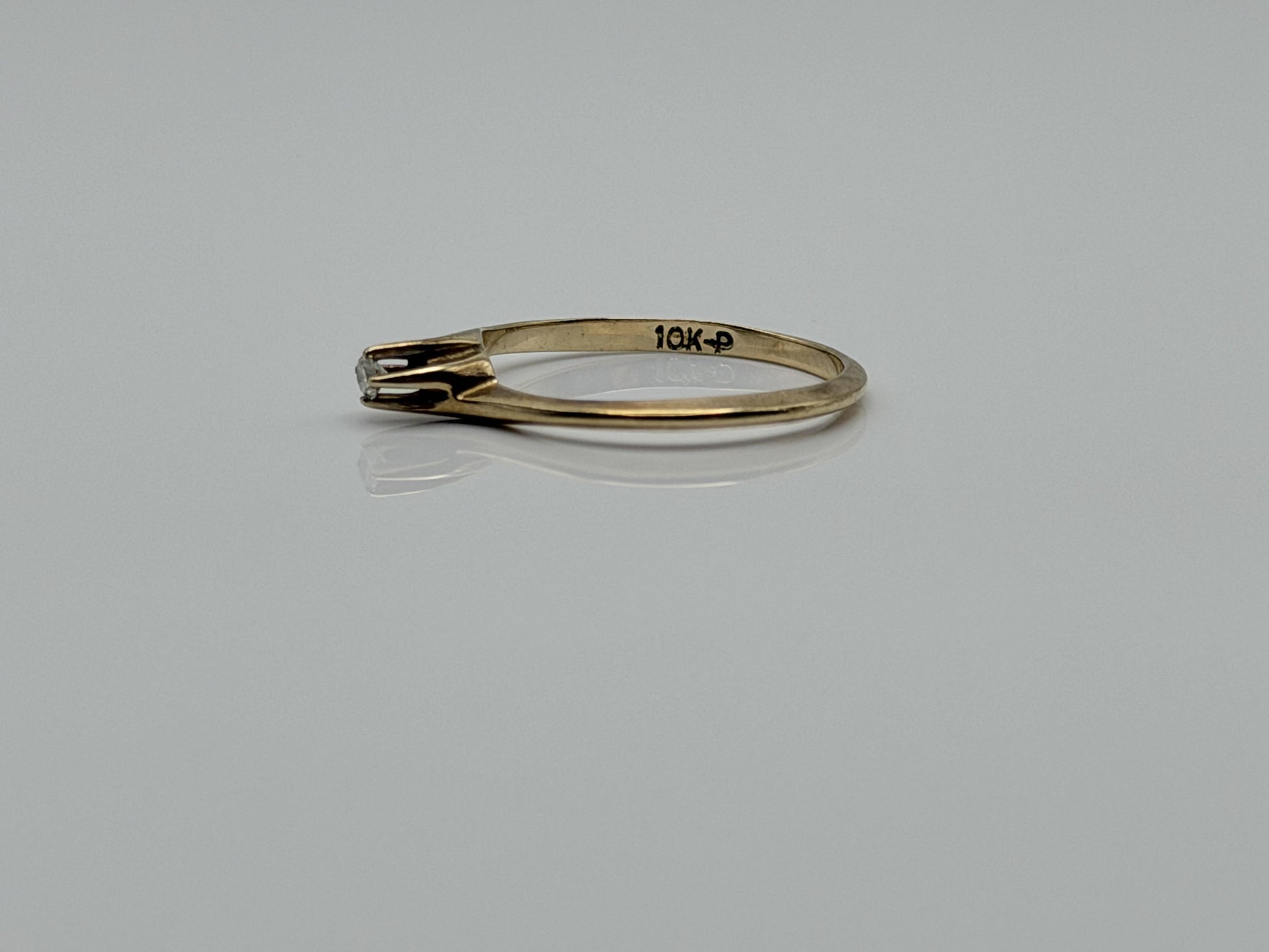 Vintage 10K Yellow Gold Diamond Bypass Ring, Dainty Solitaire Ring.Promise Ring
