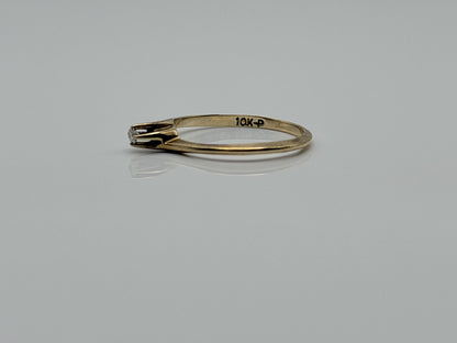 Vintage 10K Yellow Gold Diamond Bypass Ring, Dainty Solitaire Ring.Promise Ring