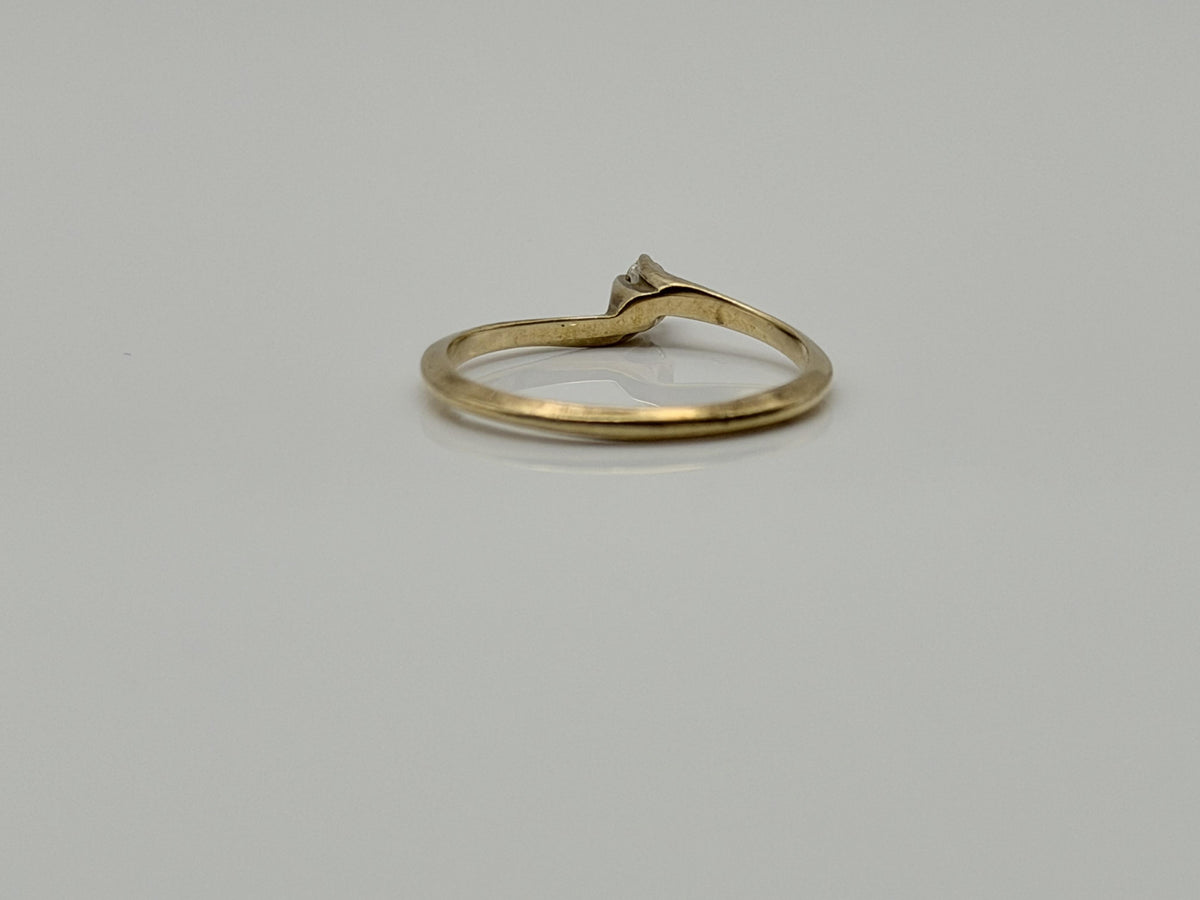 Vintage 10K Yellow Gold Diamond Bypass Ring, Dainty Solitaire Ring.Promise Ring