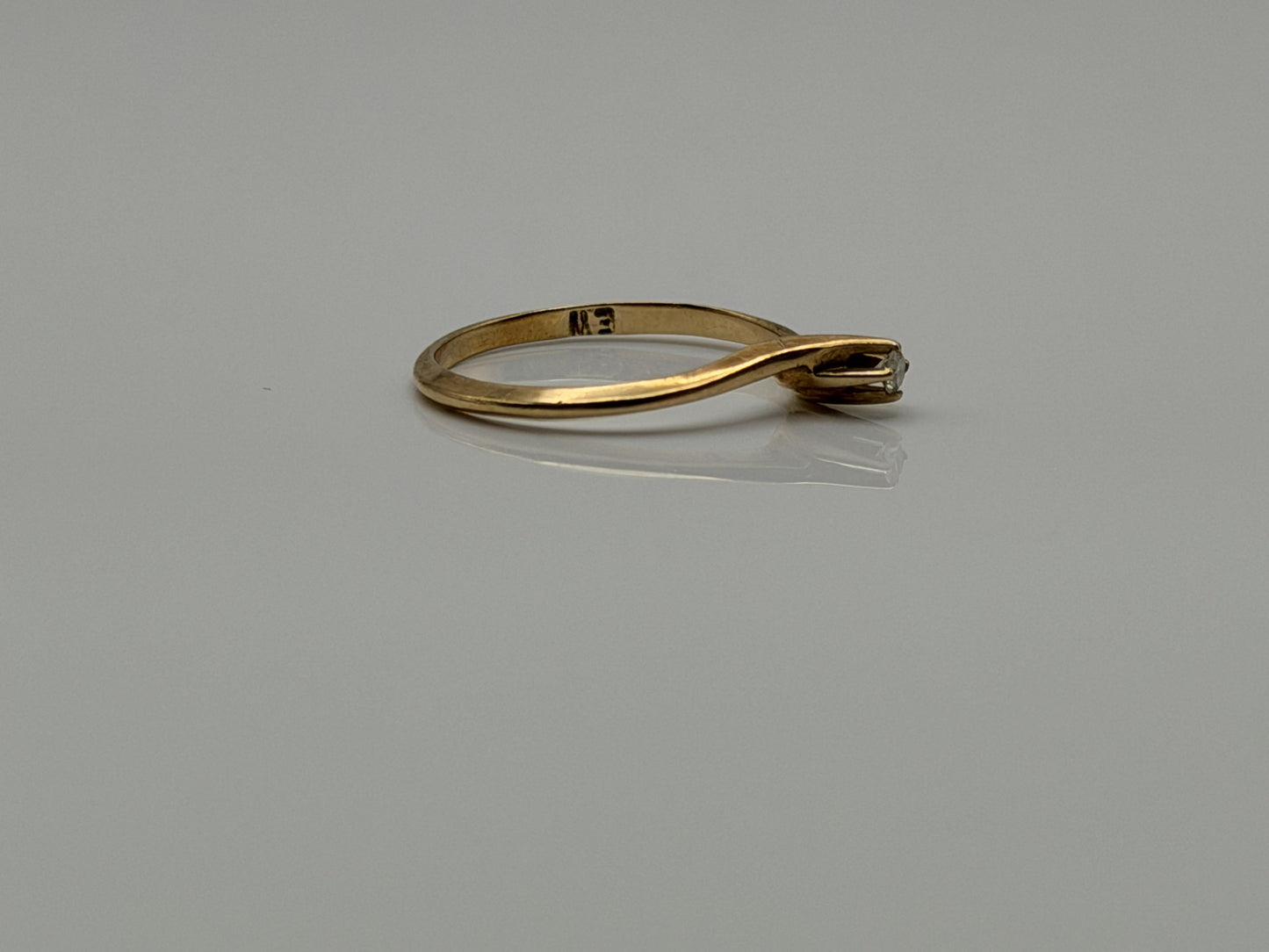Vintage 10K Yellow Gold Diamond Bypass Ring, Dainty Solitaire Ring.Promise Ring