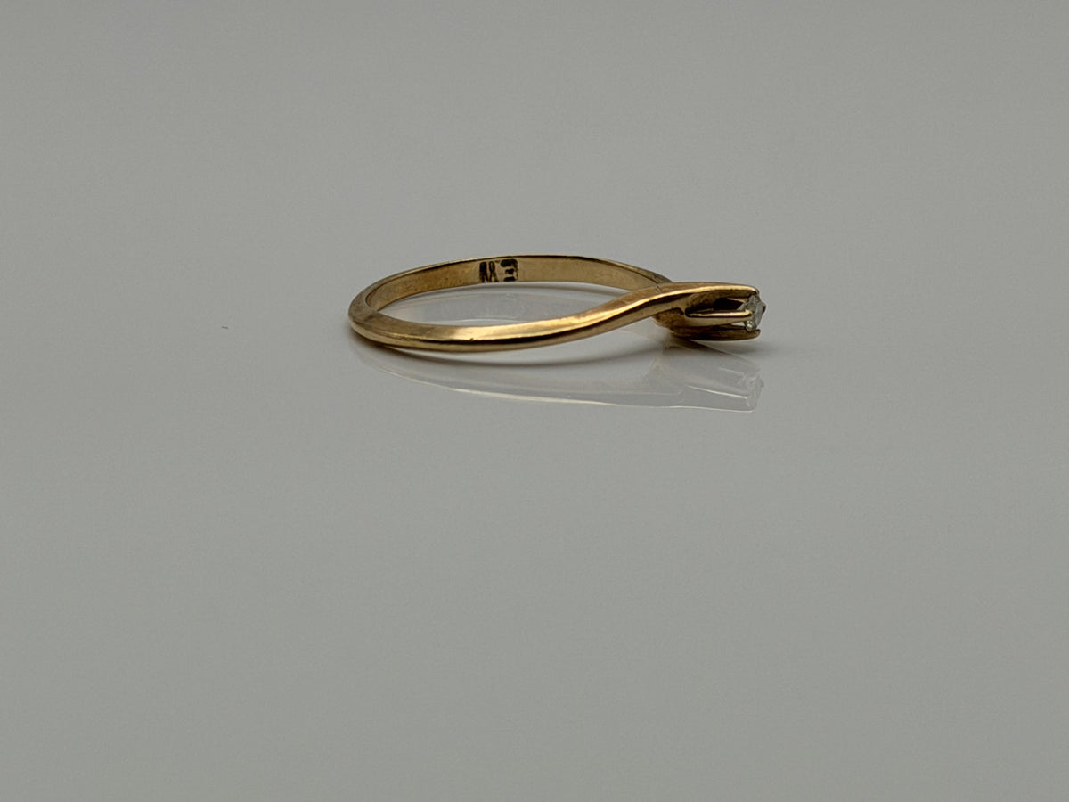 Vintage 10K Yellow Gold Diamond Bypass Ring, Dainty Solitaire Ring.Promise Ring