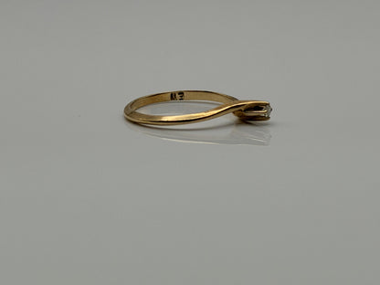Vintage 10K Yellow Gold Diamond Bypass Ring, Dainty Solitaire Ring.Promise Ring