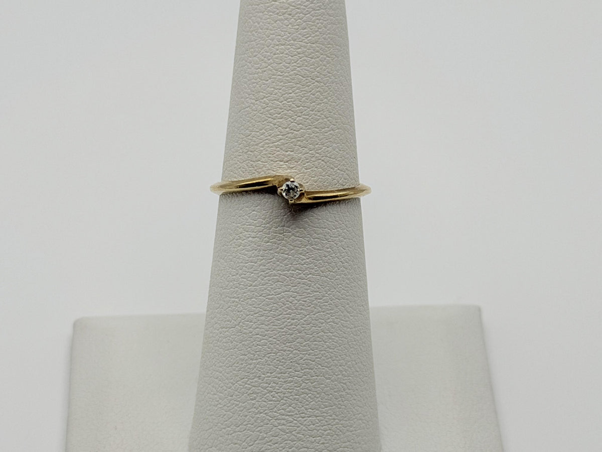 Vintage 10K Yellow Gold Diamond Bypass Ring, Dainty Solitaire Ring.Promise Ring