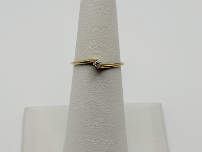 Vintage 10K Yellow Gold Diamond Bypass Ring, Dainty Solitaire Ring.Promise Ring