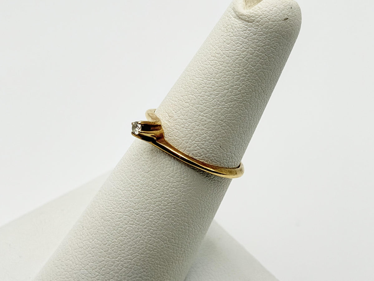 Vintage 10K Yellow Gold Diamond Bypass Ring, Dainty Solitaire Ring.Promise Ring