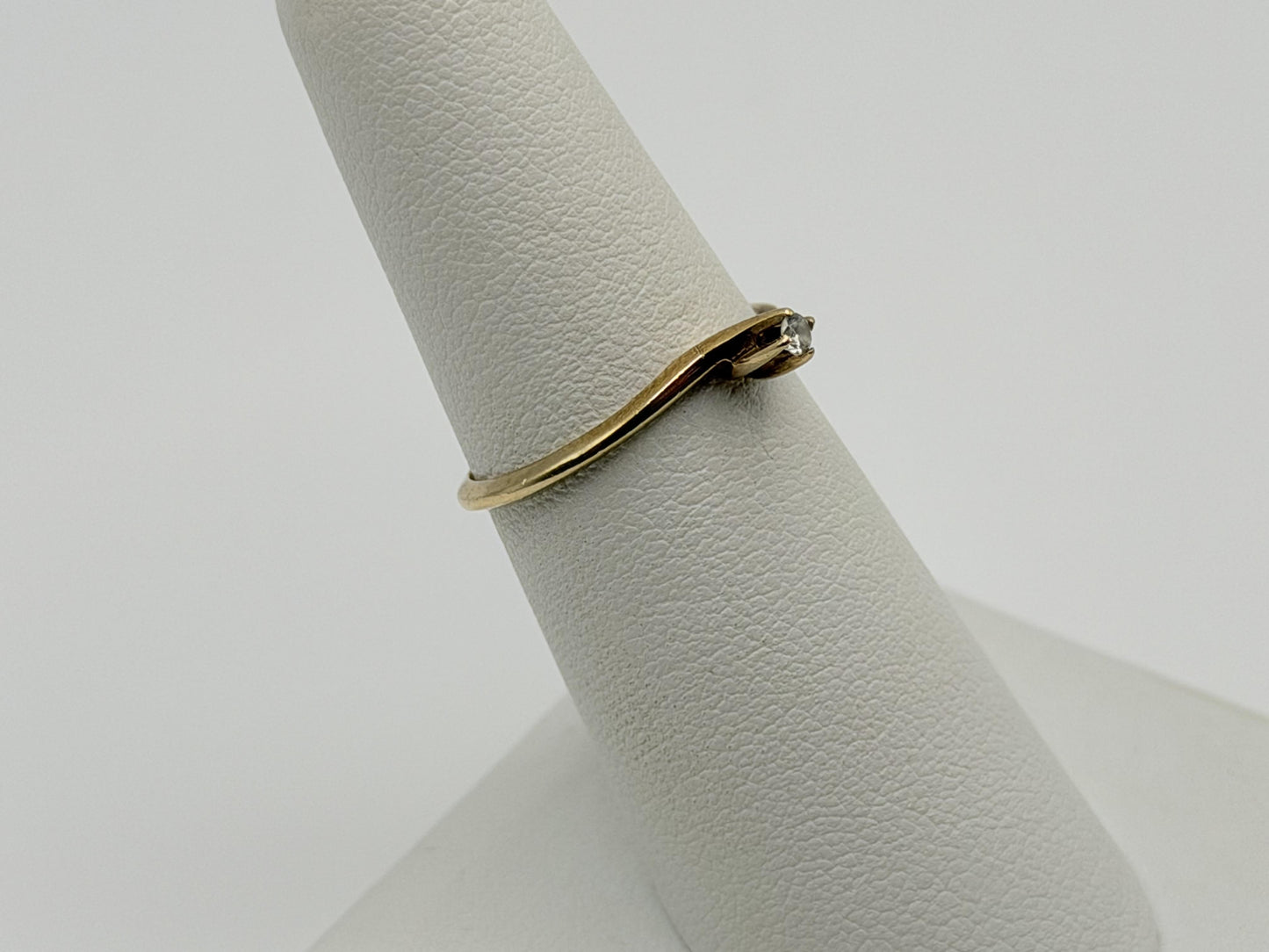 Vintage 10K Yellow Gold Diamond Bypass Ring, Dainty Solitaire Ring.Promise Ring