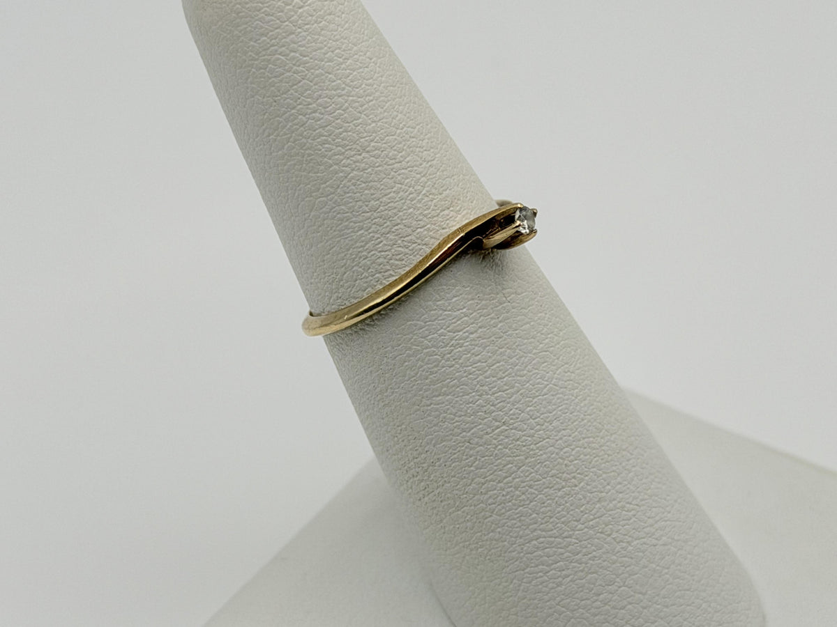 Vintage 10K Yellow Gold Diamond Bypass Ring, Dainty Solitaire Ring.Promise Ring
