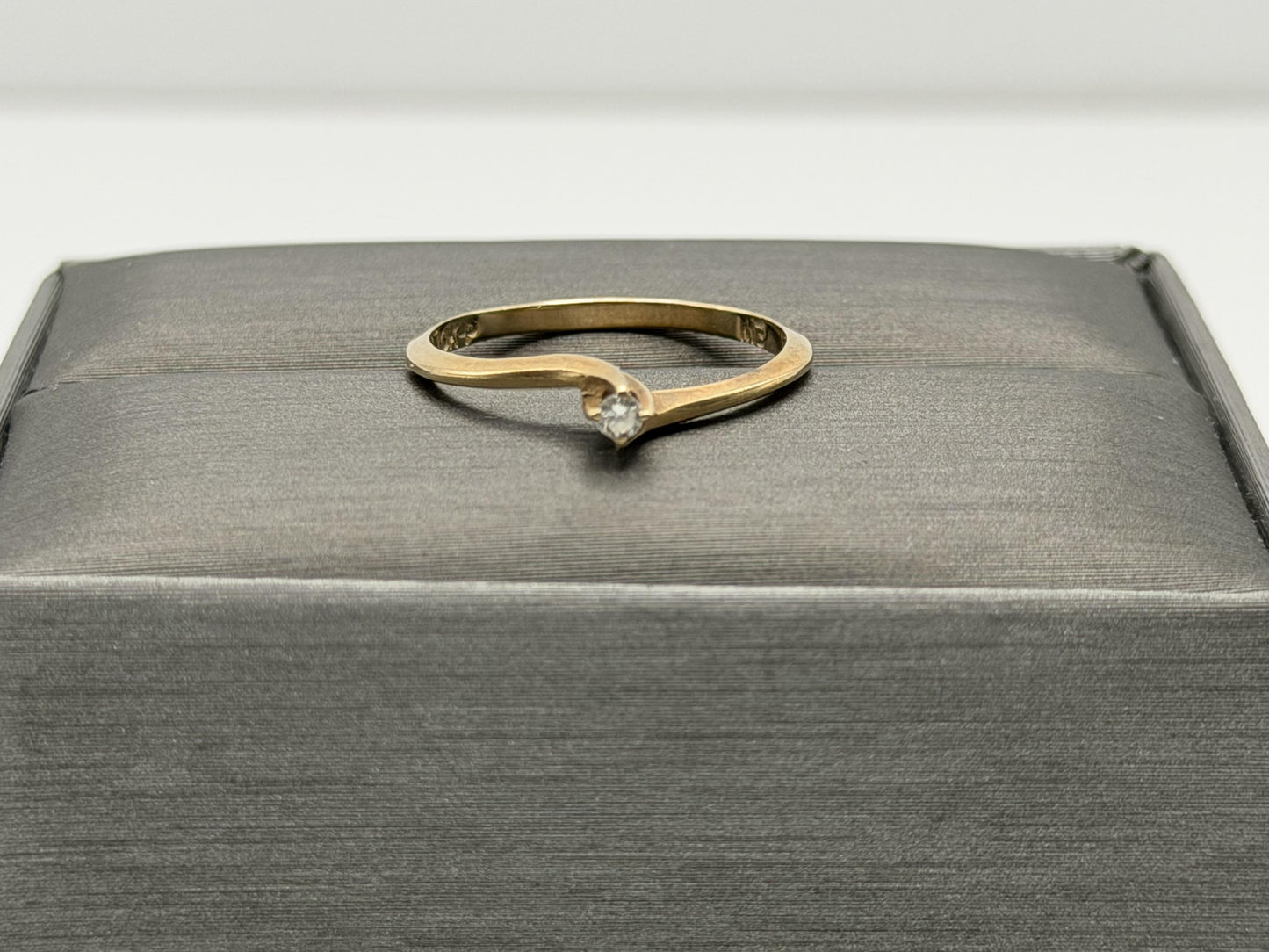 Vintage 10K Yellow Gold Diamond Bypass Ring, Dainty Solitaire Ring.Promise Ring