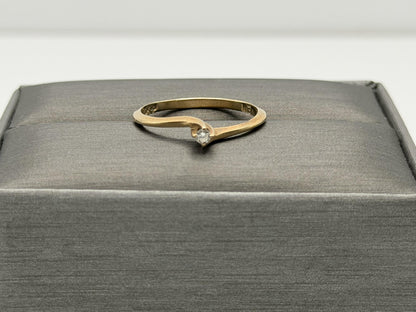 Vintage 10K Yellow Gold Diamond Bypass Ring, Dainty Solitaire Ring.Promise Ring