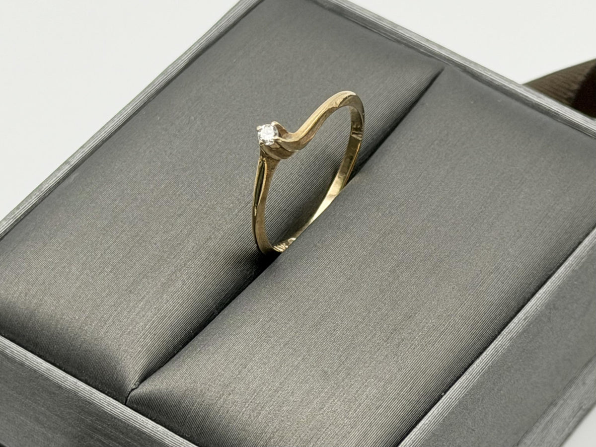 Vintage 10K Yellow Gold Diamond Bypass Ring, Dainty Solitaire Ring.Promise Ring