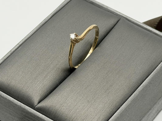 Vintage 10K Yellow Gold Diamond Bypass Ring, Dainty Solitaire Ring.Promise Ring