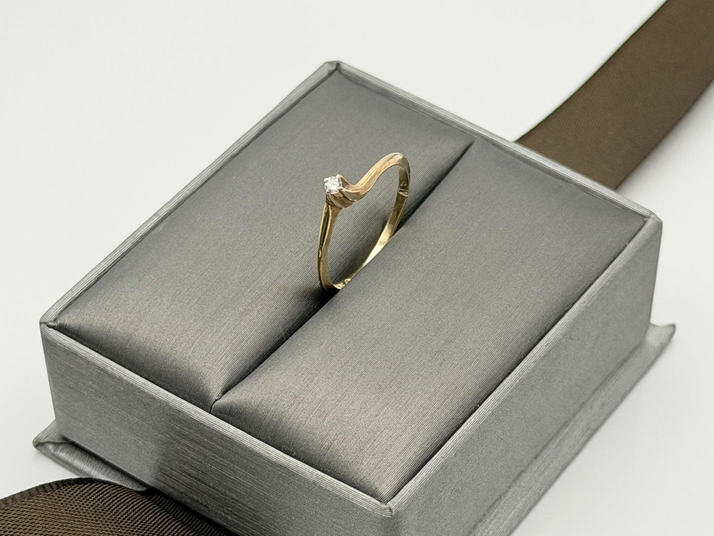 Vintage 10K Yellow Gold Diamond Bypass Ring, Dainty Solitaire Ring.Promise Ring