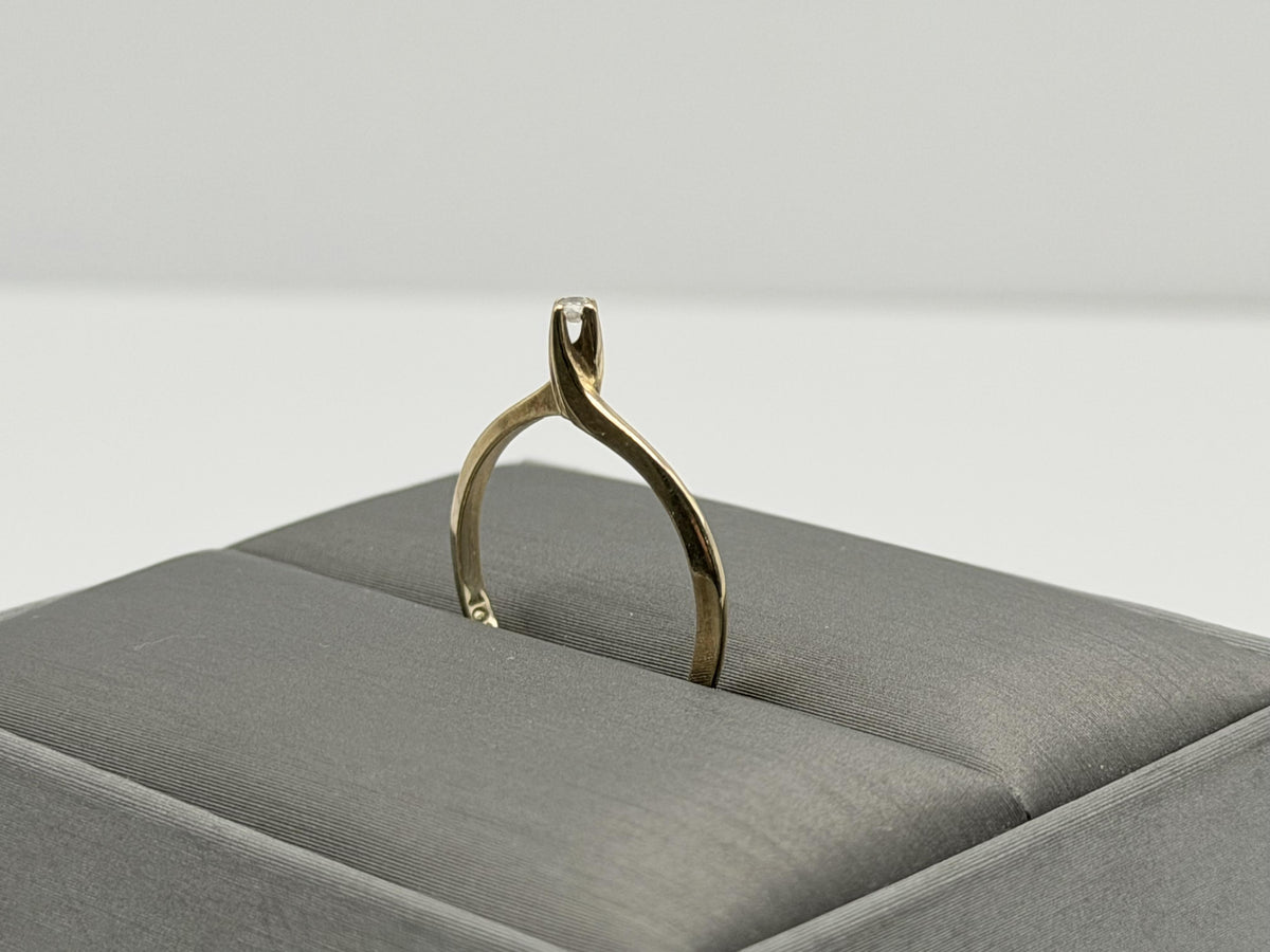 Vintage 10K Yellow Gold Diamond Bypass Ring, Dainty Solitaire Ring.Promise Ring