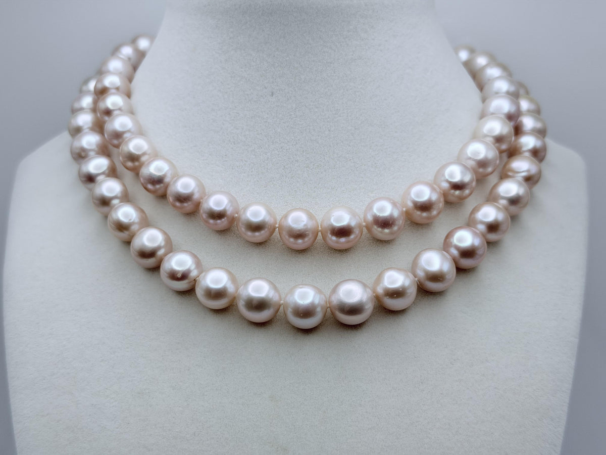 Vintage Cultured Pink Pearl 10-11mm Pearl Necklace with 14k white gold clasp 30"