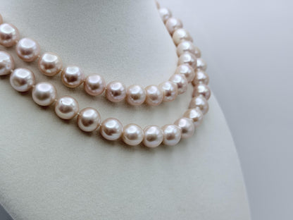 Vintage Cultured Pink Pearl 10-11mm Pearl Necklace with 14k white gold clasp 30"